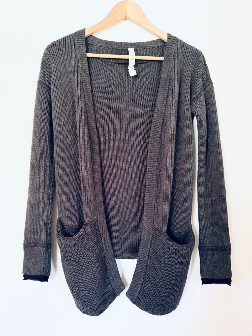 Lululemon Vestigan Ribbed Knit Open Front Cardigan Sweater Charcoal Gray 2 EUC